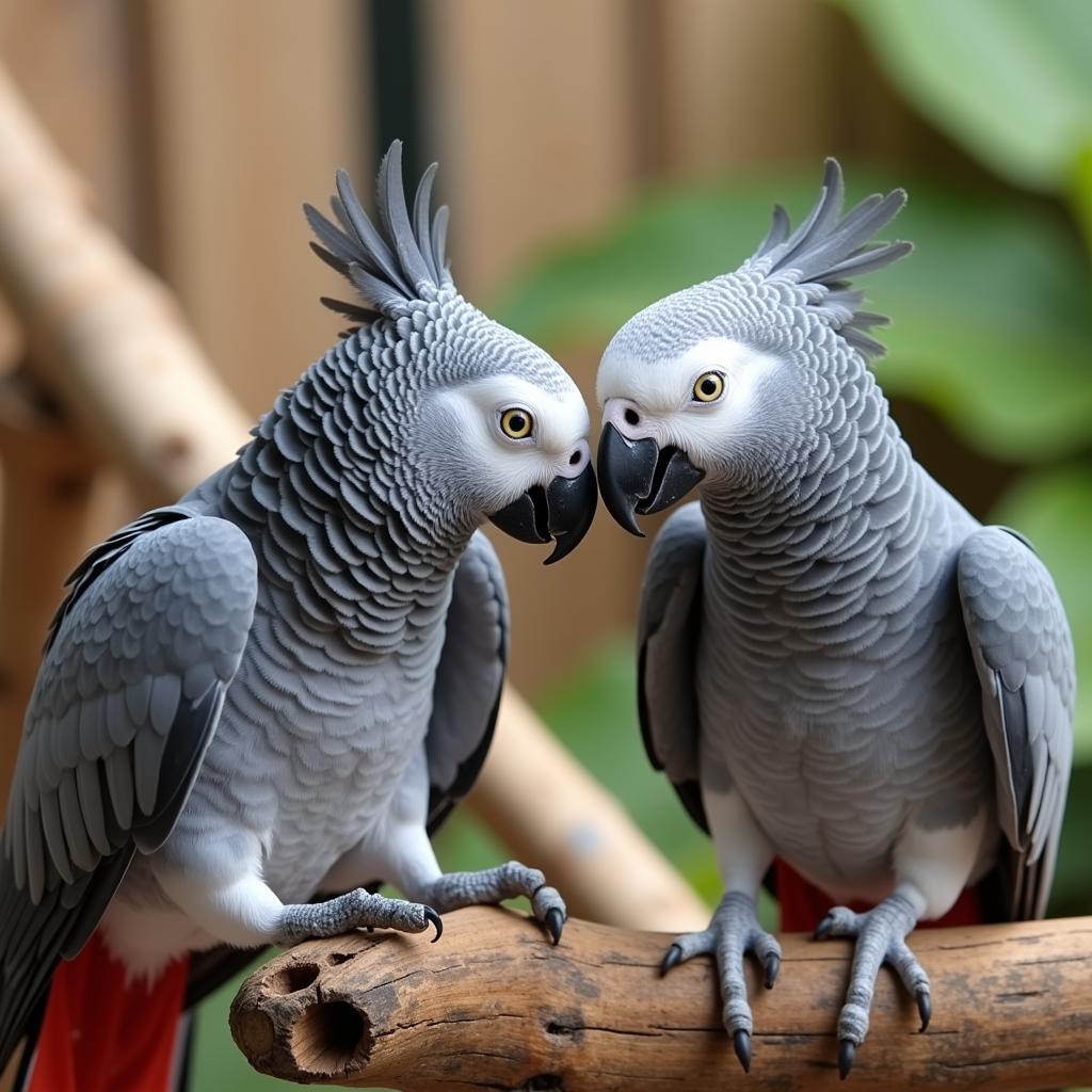 African Grey Parrots Engaging in Courtship Rituals