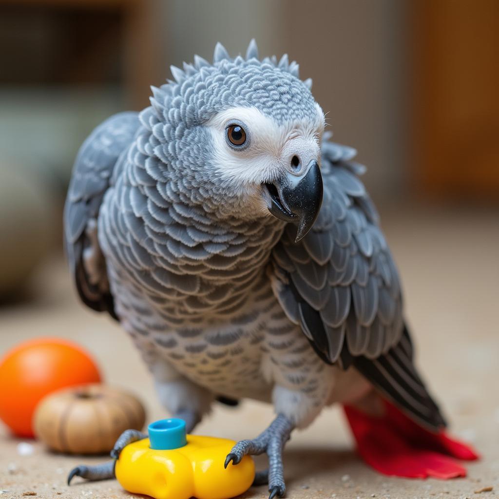 Four-Month-Old African Grey Exploring