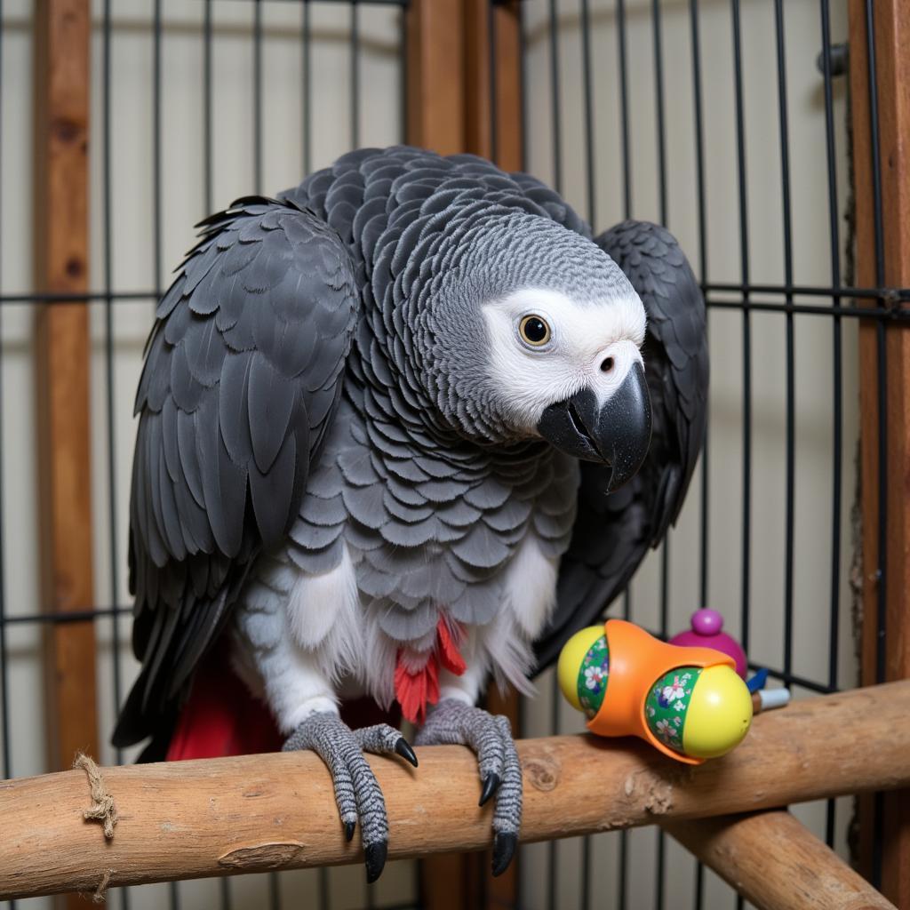 African Grey Parrot Plucking Feathers Due to Boredom