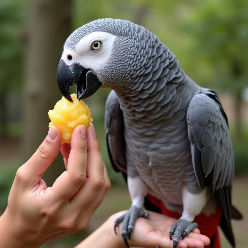 African Grey Parrot Interacting with its Owner During Playtime