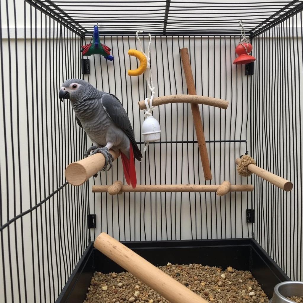 African Grey Parrot Chick in Enriched Cage in Trivandrum