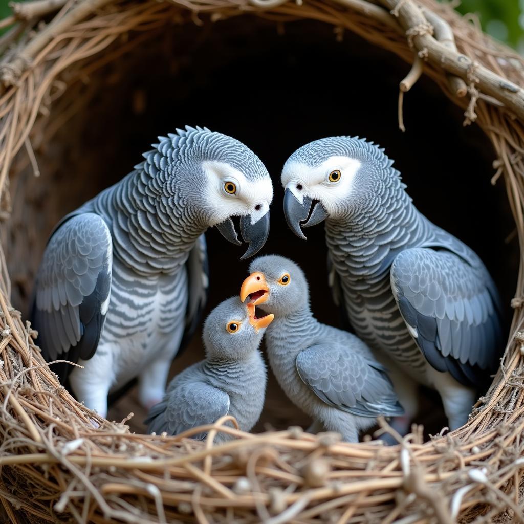 African Grey Parrot Chicks Being Fed