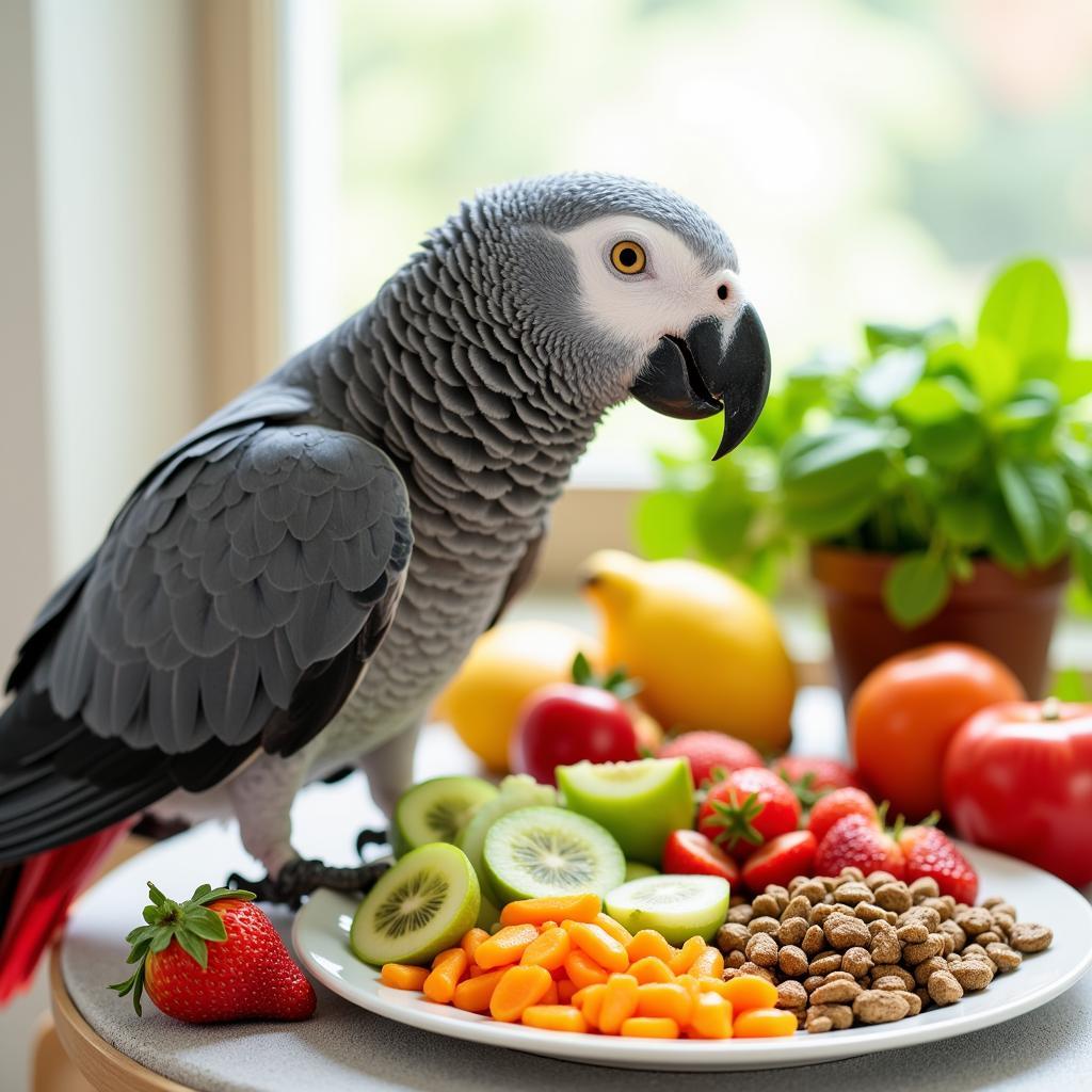 African Grey Parrot Enjoying a Nutritious Meal