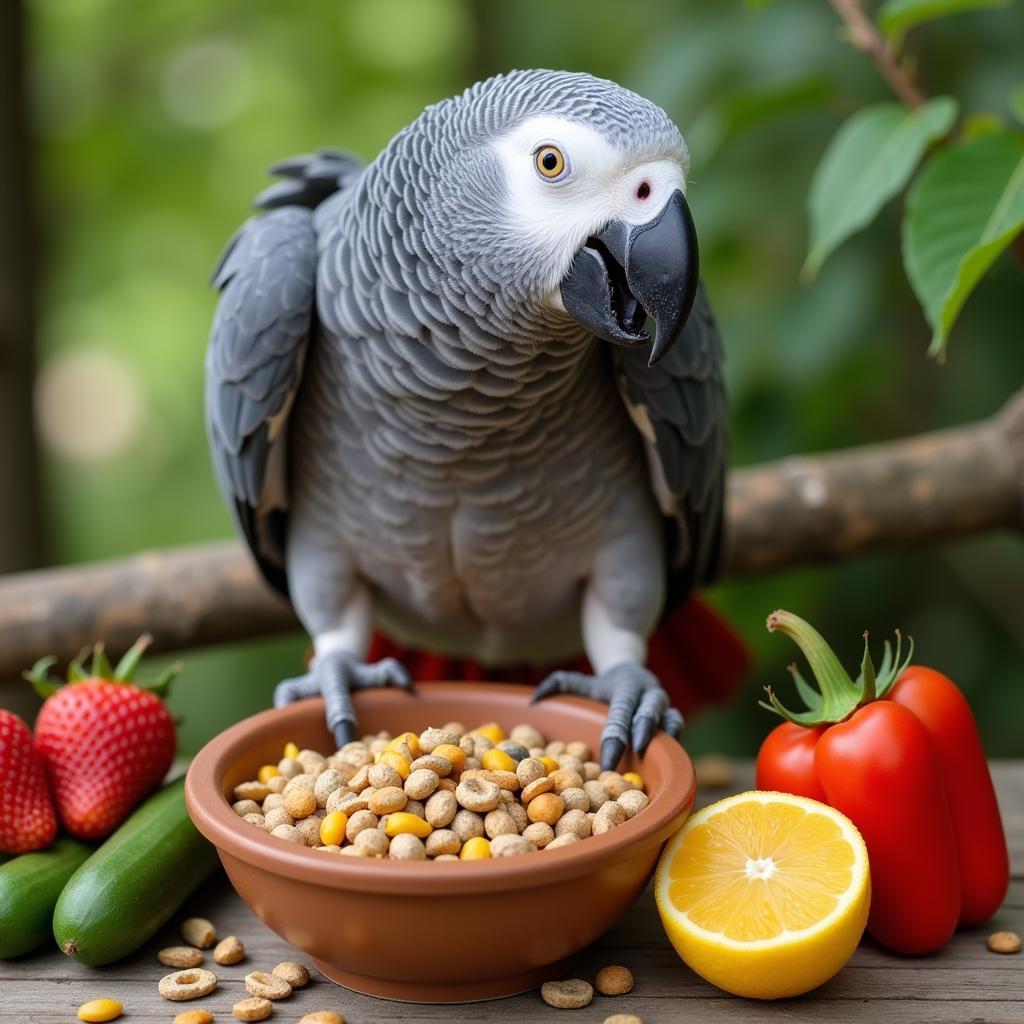 African Grey Parrot Enjoying a Nutritious Meal