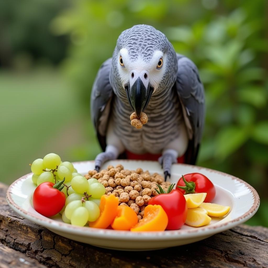 African Grey Parrot Enjoying a Nutritious Meal