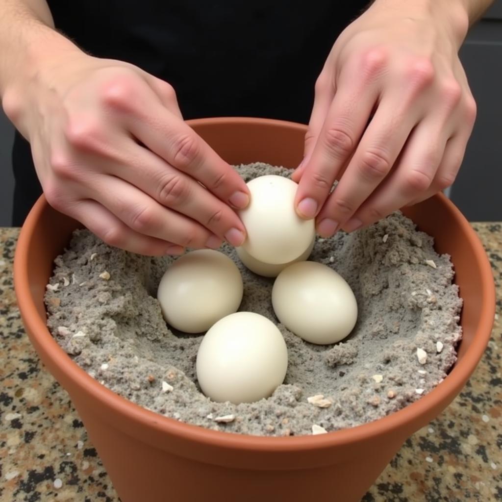 African Grey Parrot Egg Turning in a Pot Incubator