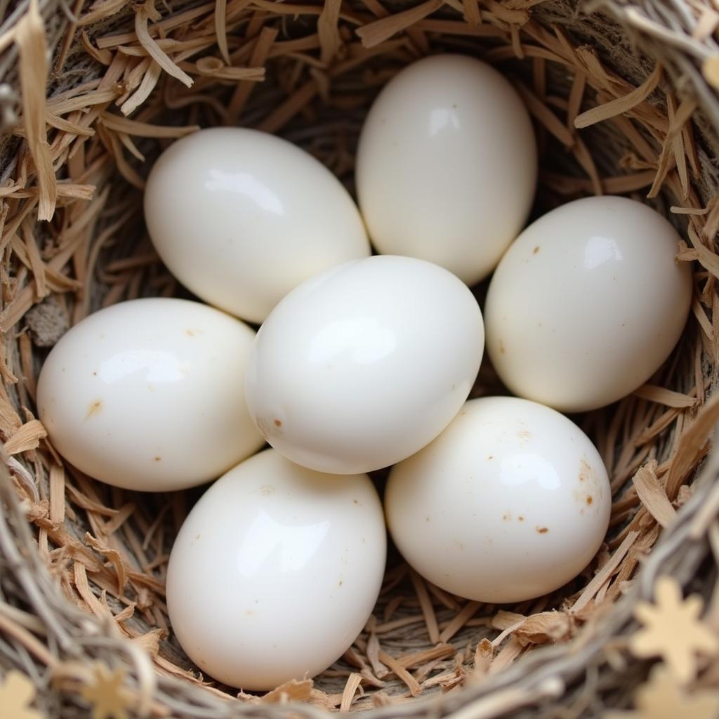 African grey parrot eggs nestled in a nest