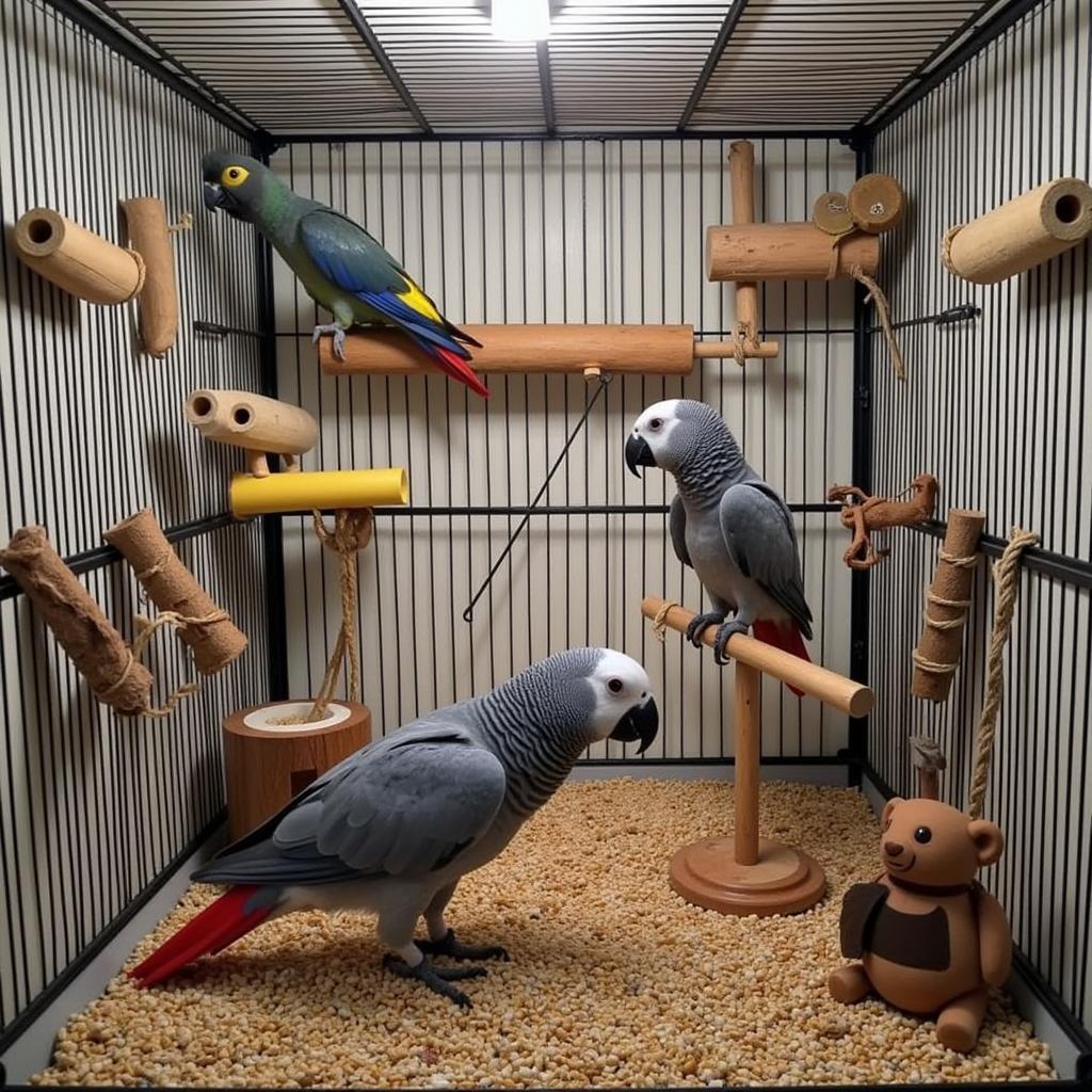 African Grey Parrot in an Enriched Cage Environment