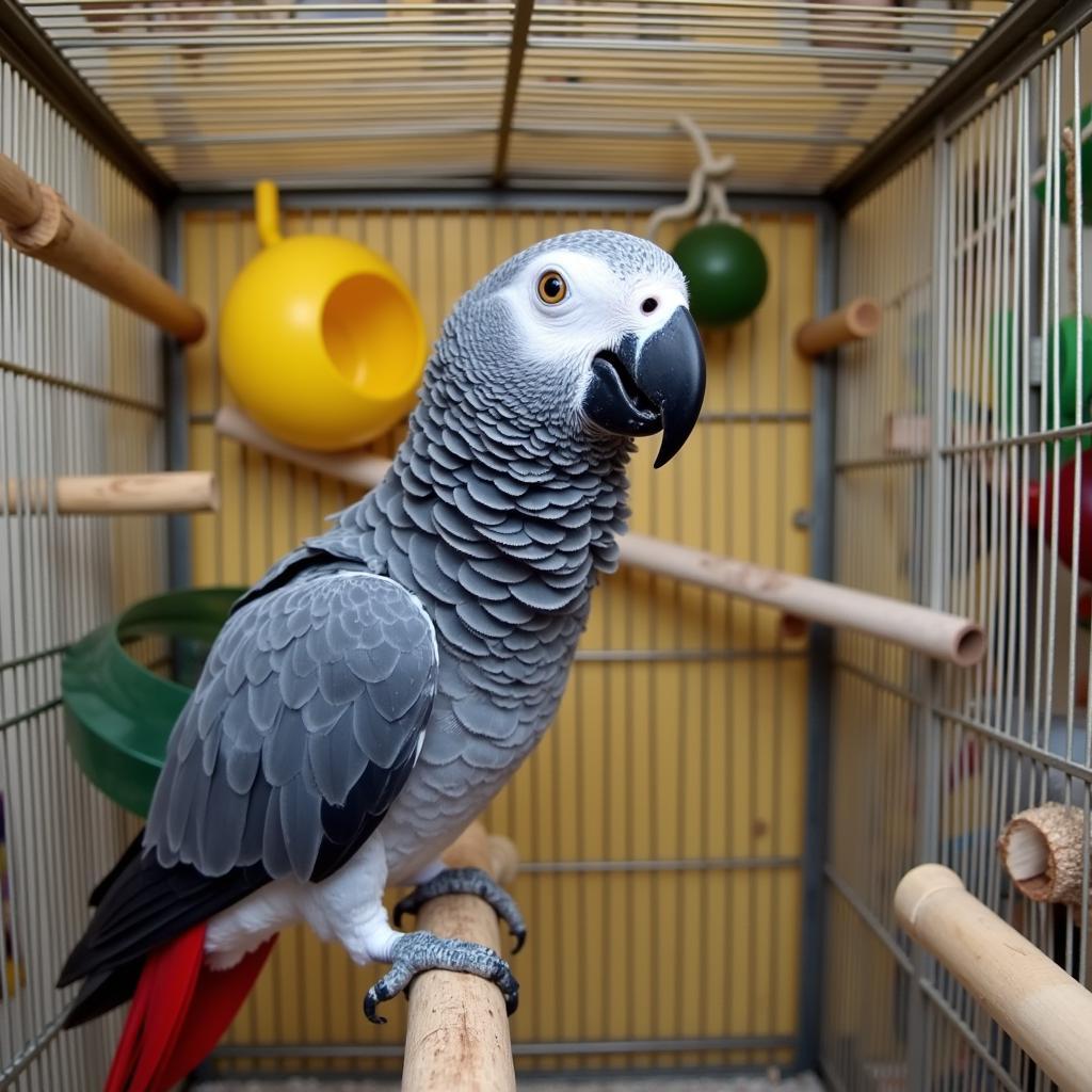 African Grey Parrot in Enriched Environment