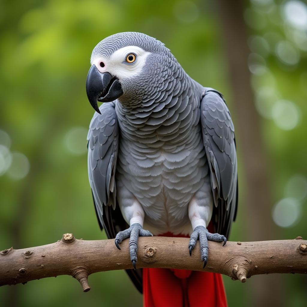 African Grey Parrot perched on a branch