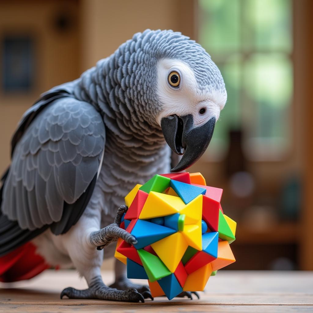 African Grey Parrot Playing with a Toy