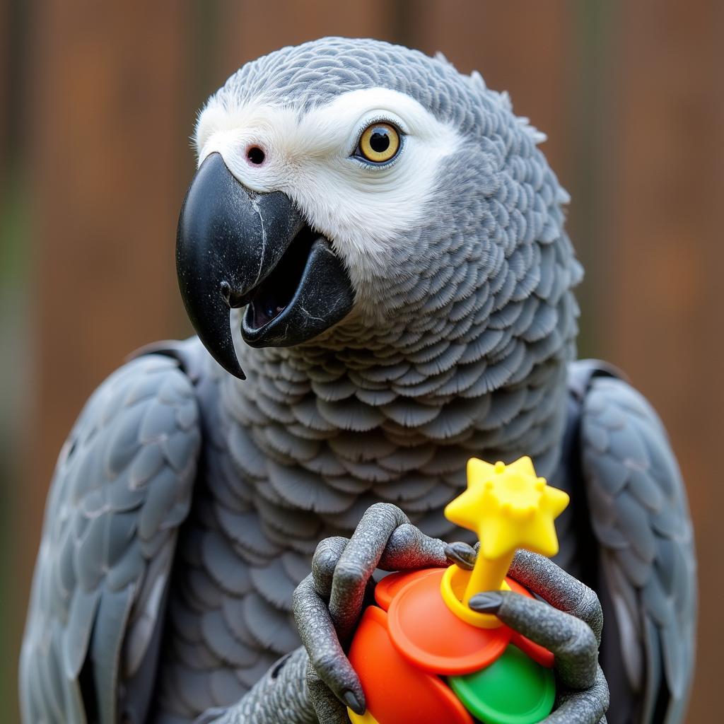 African Grey Parrot Playing with Toy