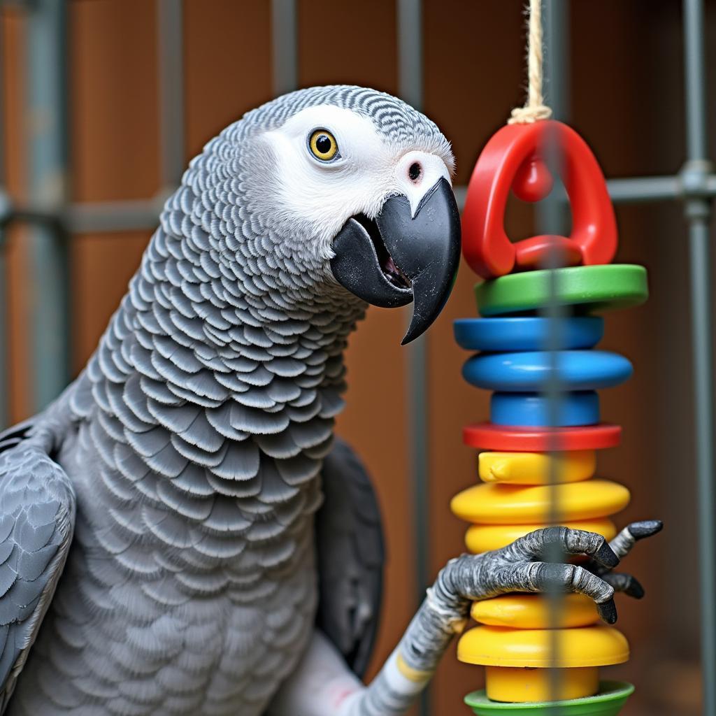 African Grey Parrot Playing with Toy