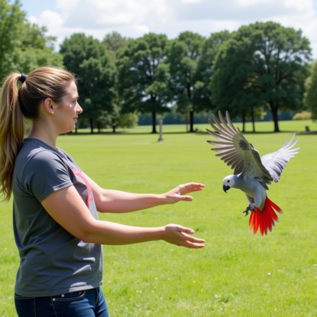 African Grey Parrot Recall Training with Owner