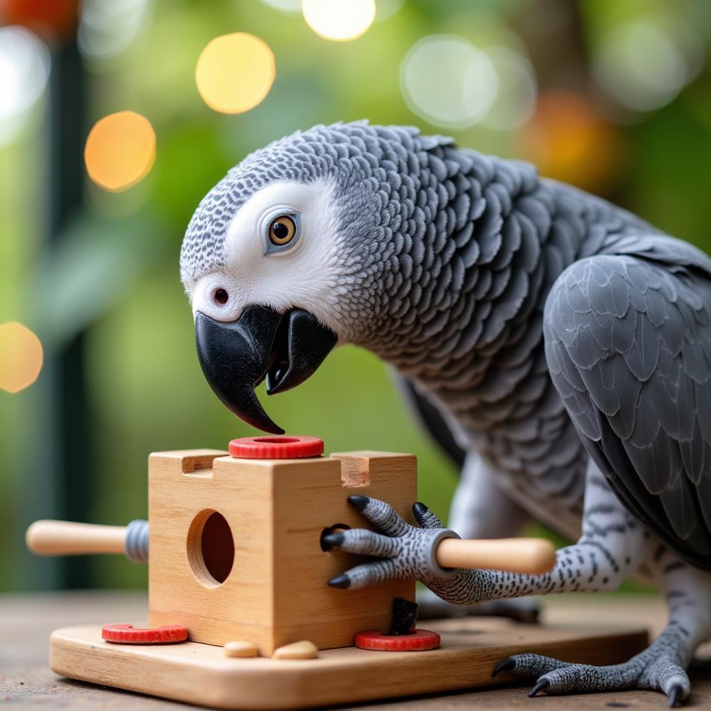 African Grey Parrot Solving a Puzzle