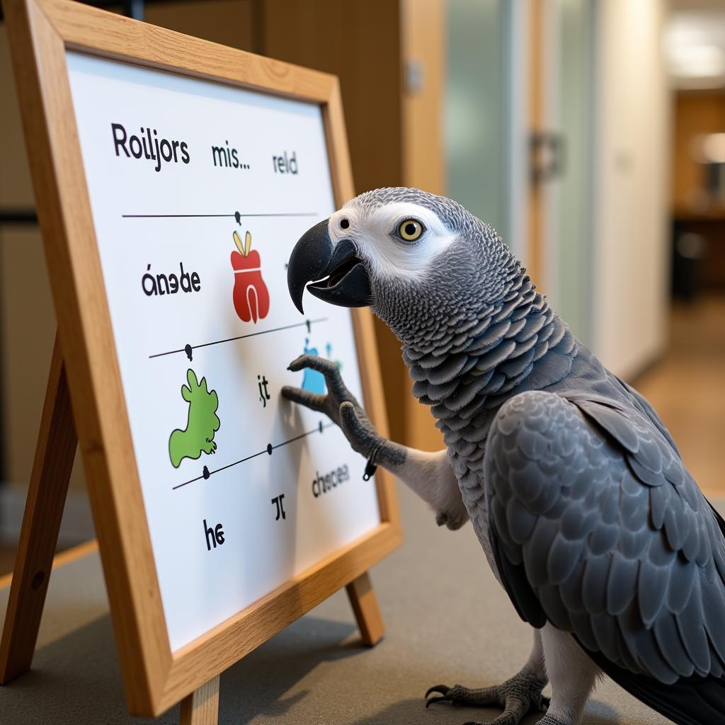 African Grey Parrot Using a Communication Board