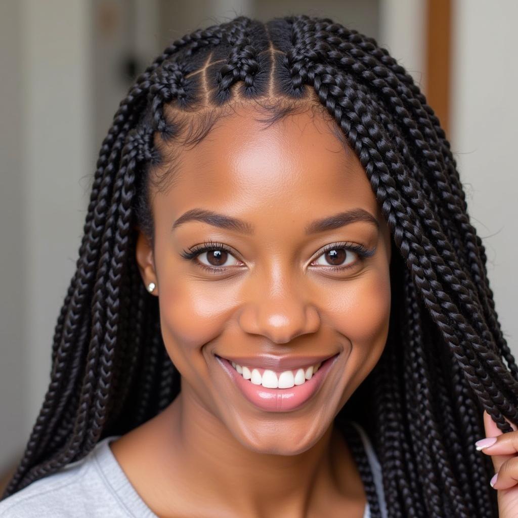 A woman proudly displaying her freshly braided hair