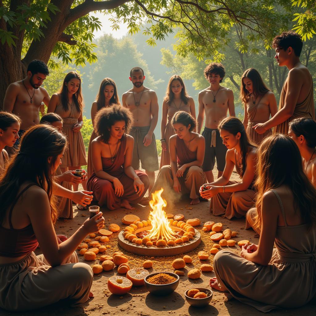 Traditional Prayers and Offerings at an African Harvest Festival