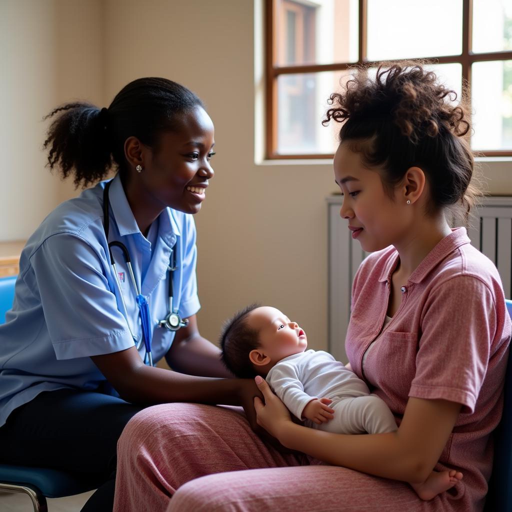 African Healthcare Worker Educating Mother