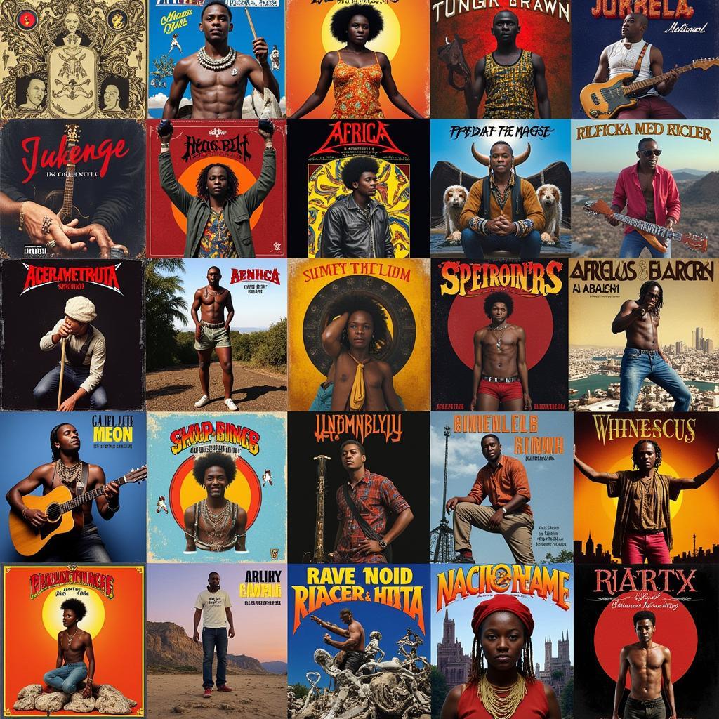 Various African heavy metal album covers showcasing unique artwork