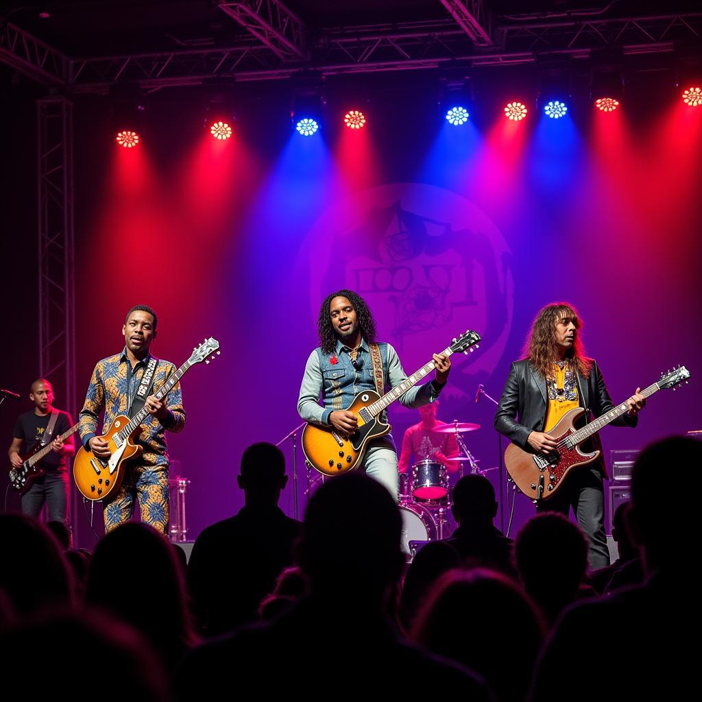 African heavy metal band performing live on stage