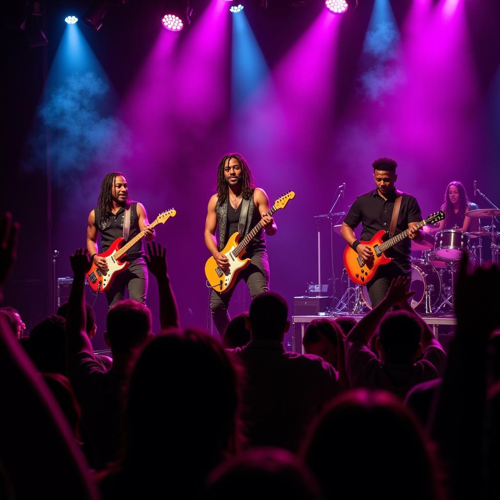 African heavy metal band performing live on stage