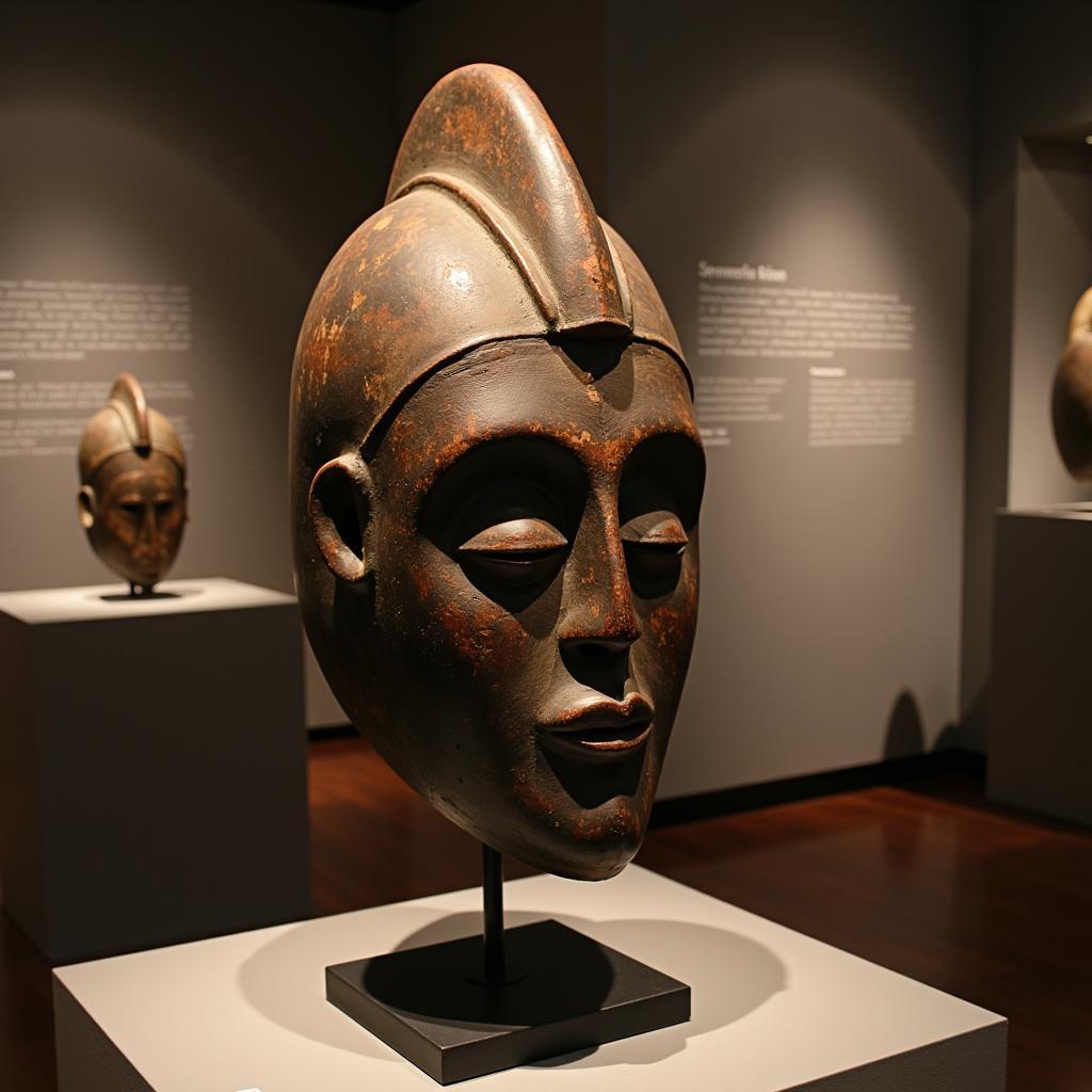 African Helmet Mask Displayed in a Museum