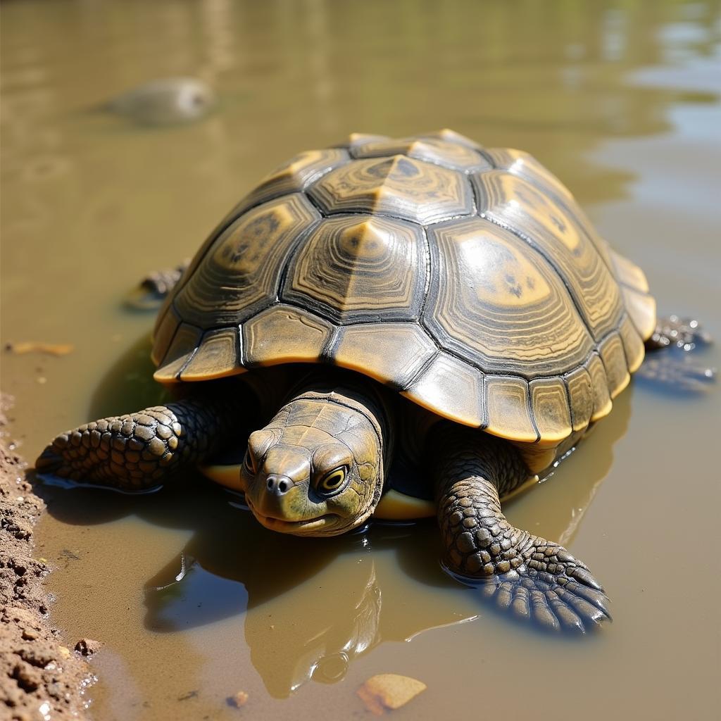 African Helmeted Turtle Demonstrating Defensive Behavior