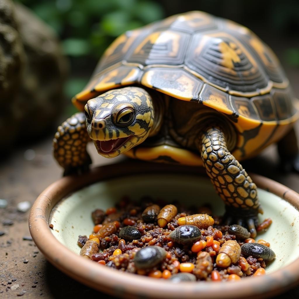 African helmeted turtle consuming insects