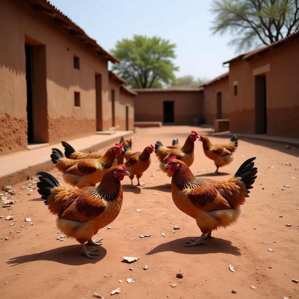 African Hen in a Traditional Rural Setting