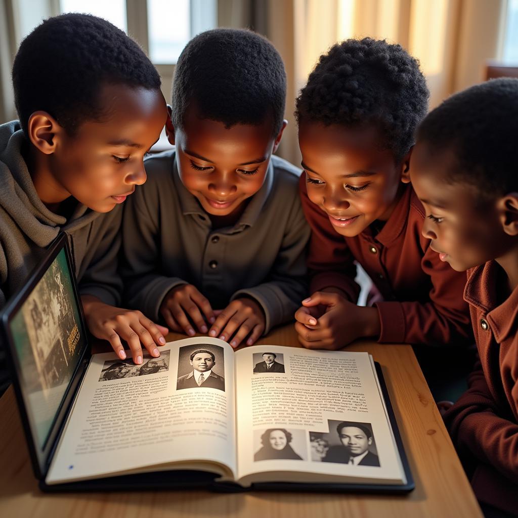 African children learning about their history through a PDF document