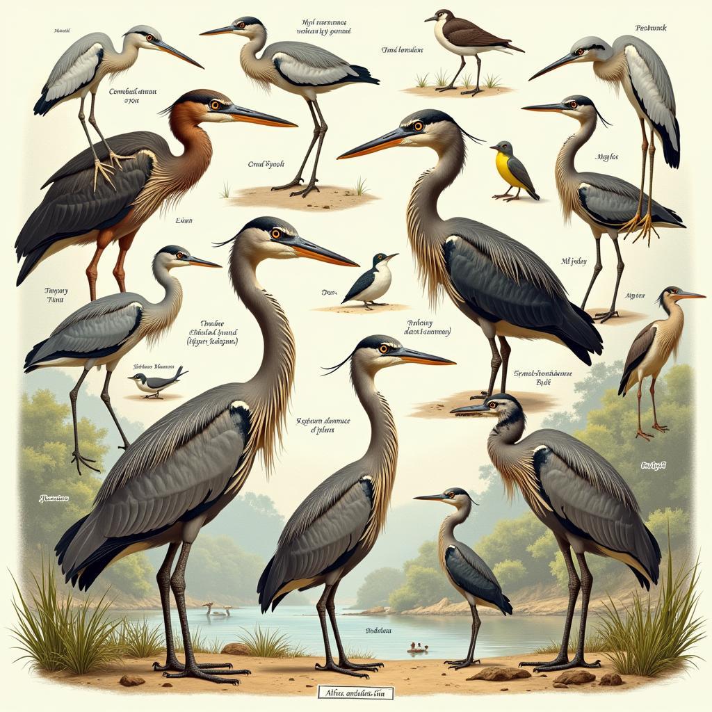 Diverse African Heron Species in Their Natural Habitats