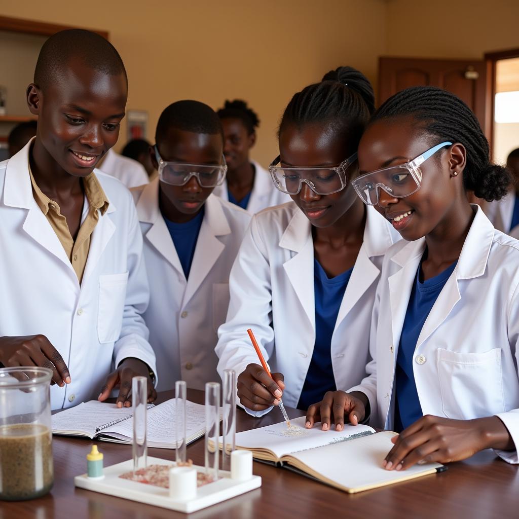 African High School Students Conducting a Science Experiment