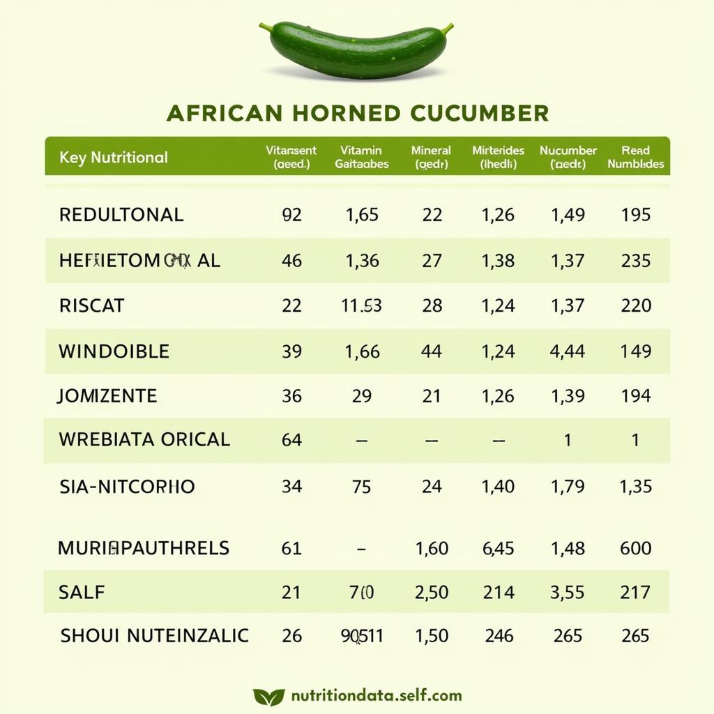 African Horned Cucumber Nutritional Chart