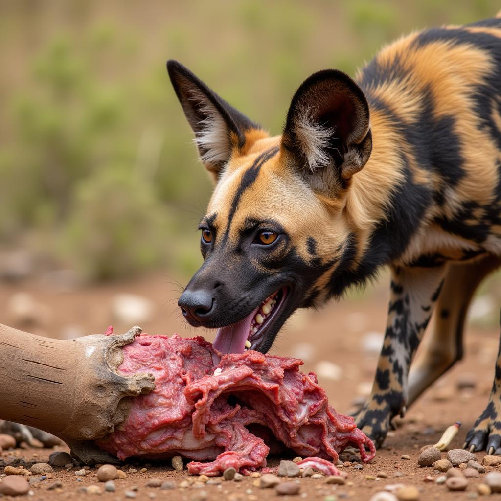 African Hunting Dog Eating Impala