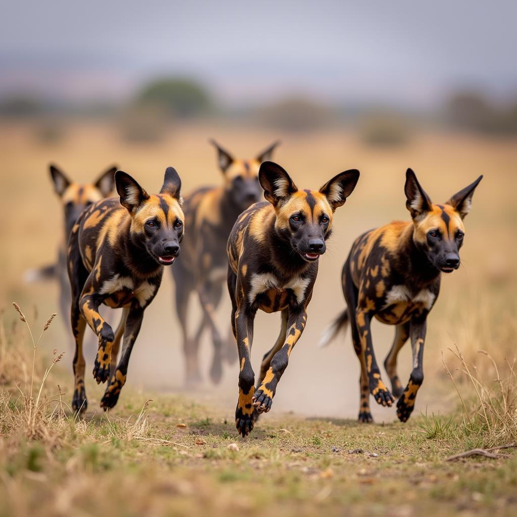 African Hunting Dog Pack on the Hunt