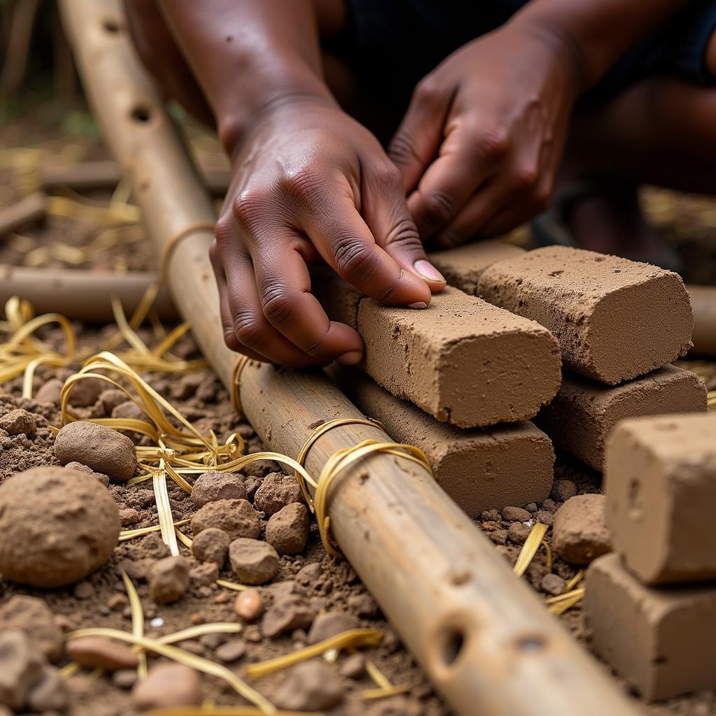 Close-Up Detail of African Hut Construction Materials