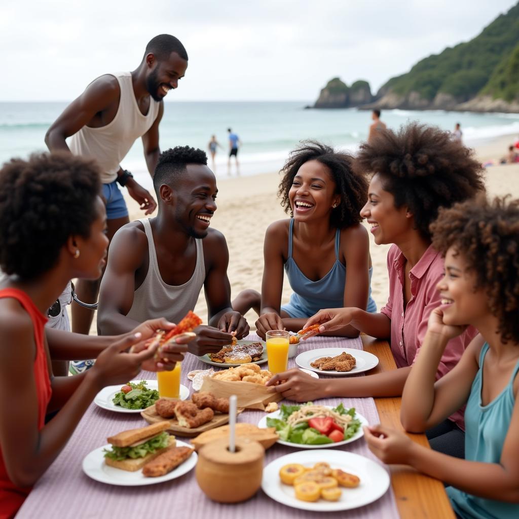 African Immigrants Enjoying a Beach Picnic