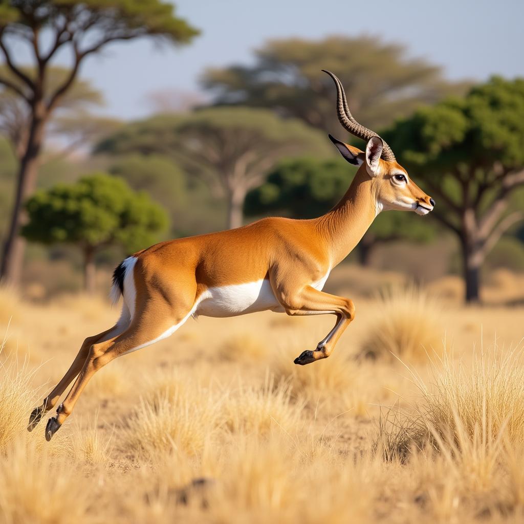 African impala leaping across the savanna