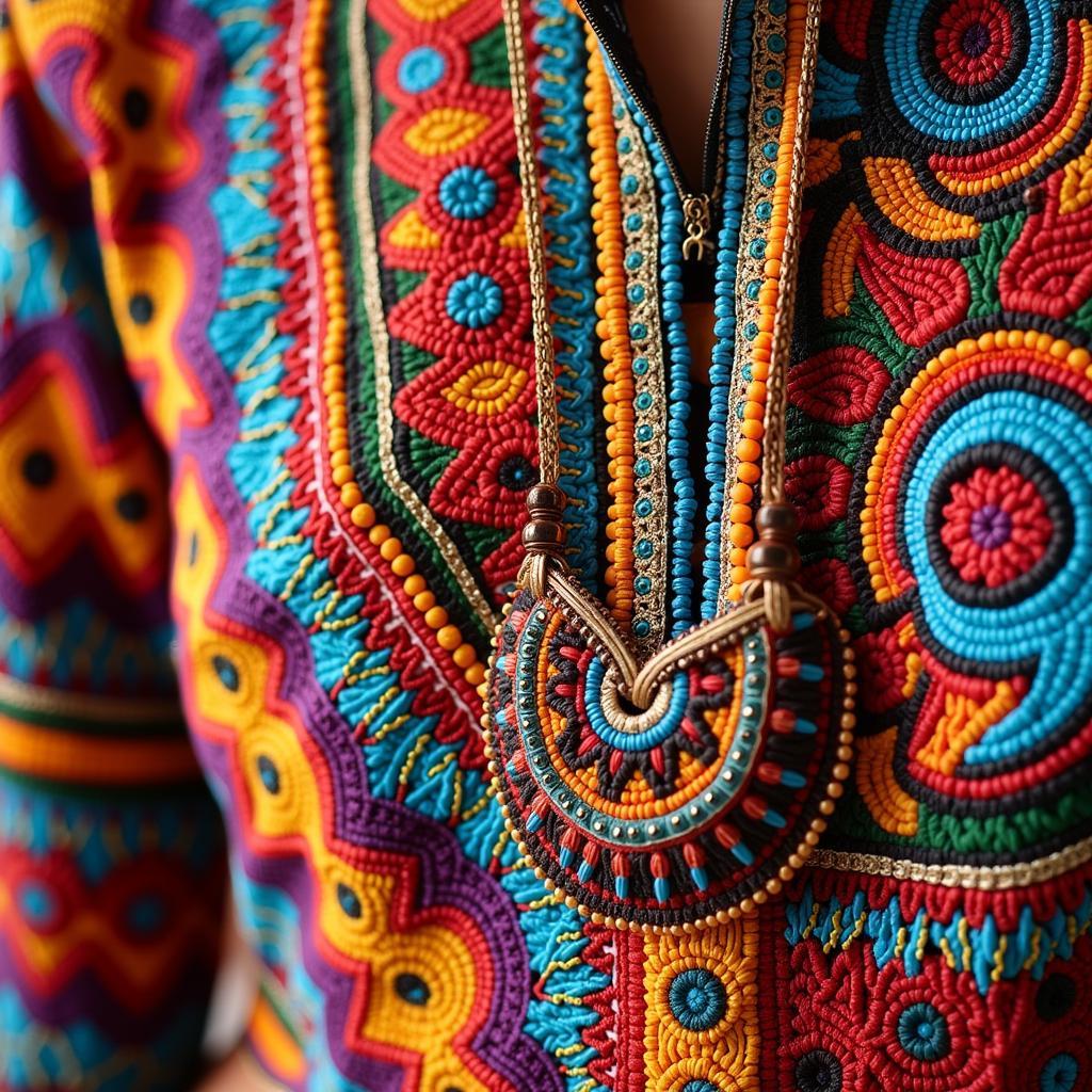 Intricate Embroidery Details on African Indian Clothing