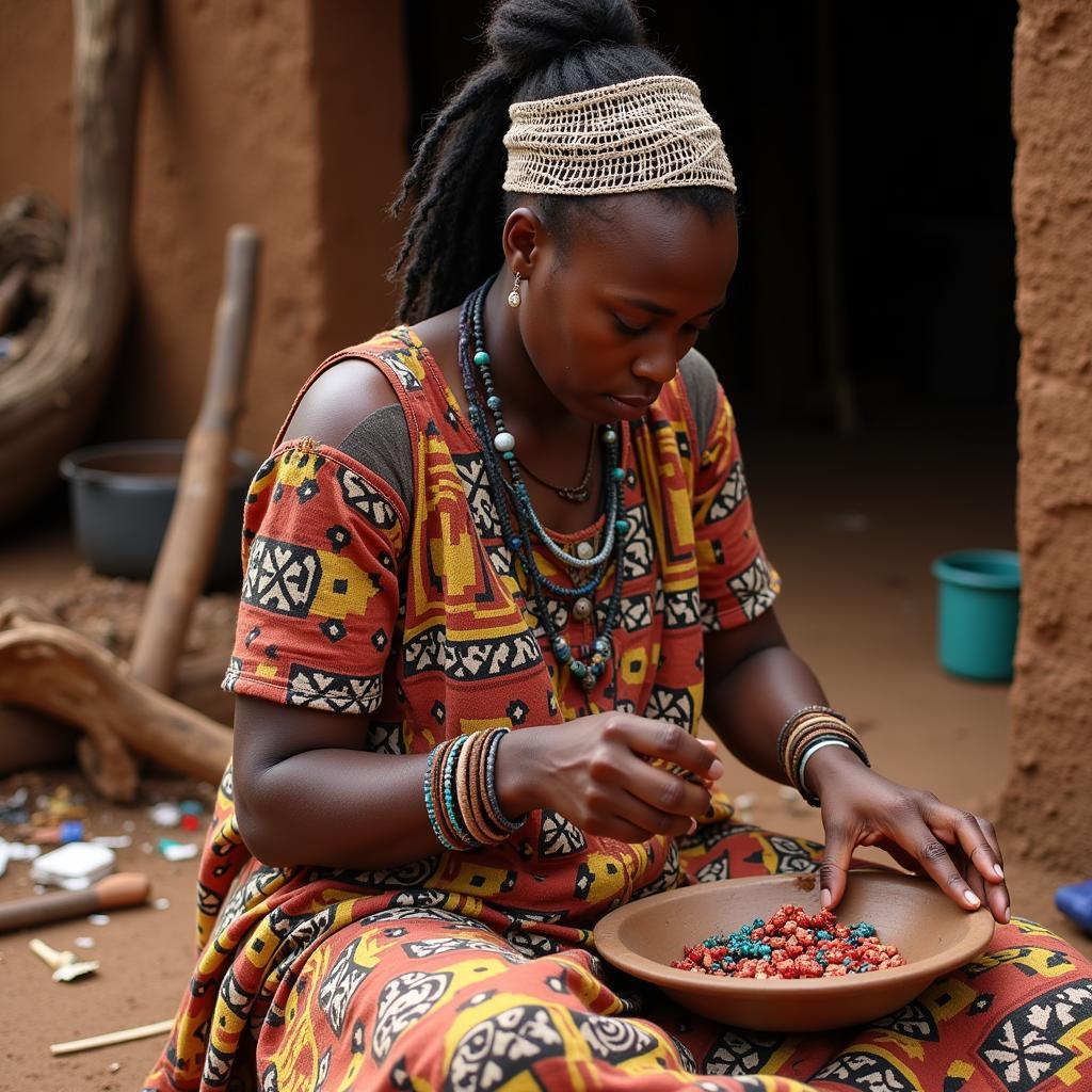 African Indigenous Craftswoman Creating Traditional Art