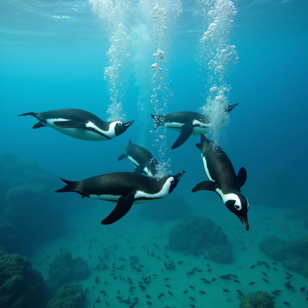 African Jackass Penguin Hunting Underwater