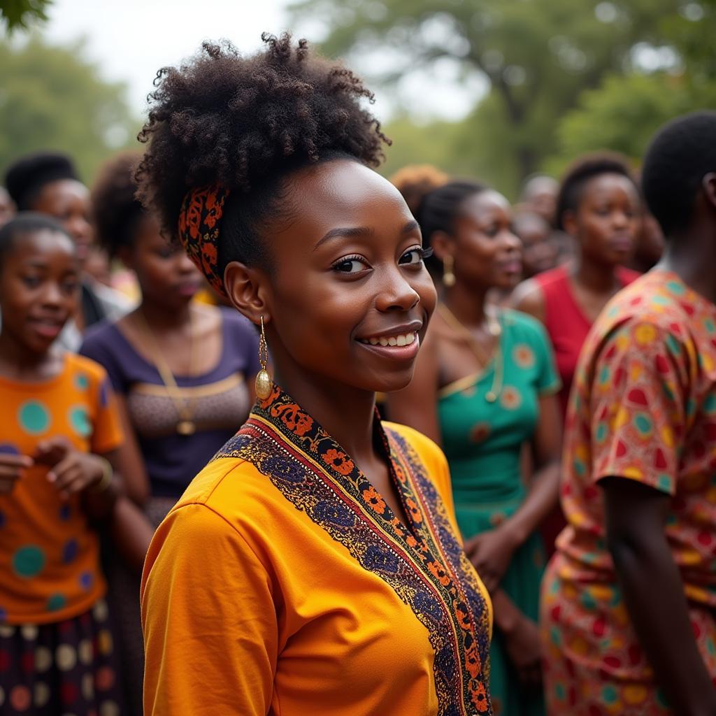 African Japanese girl celebrating her African heritage with family