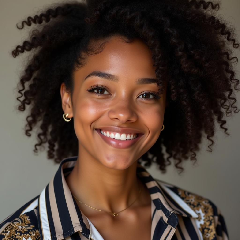 Portrait of a smiling African Japanese hybrid girl