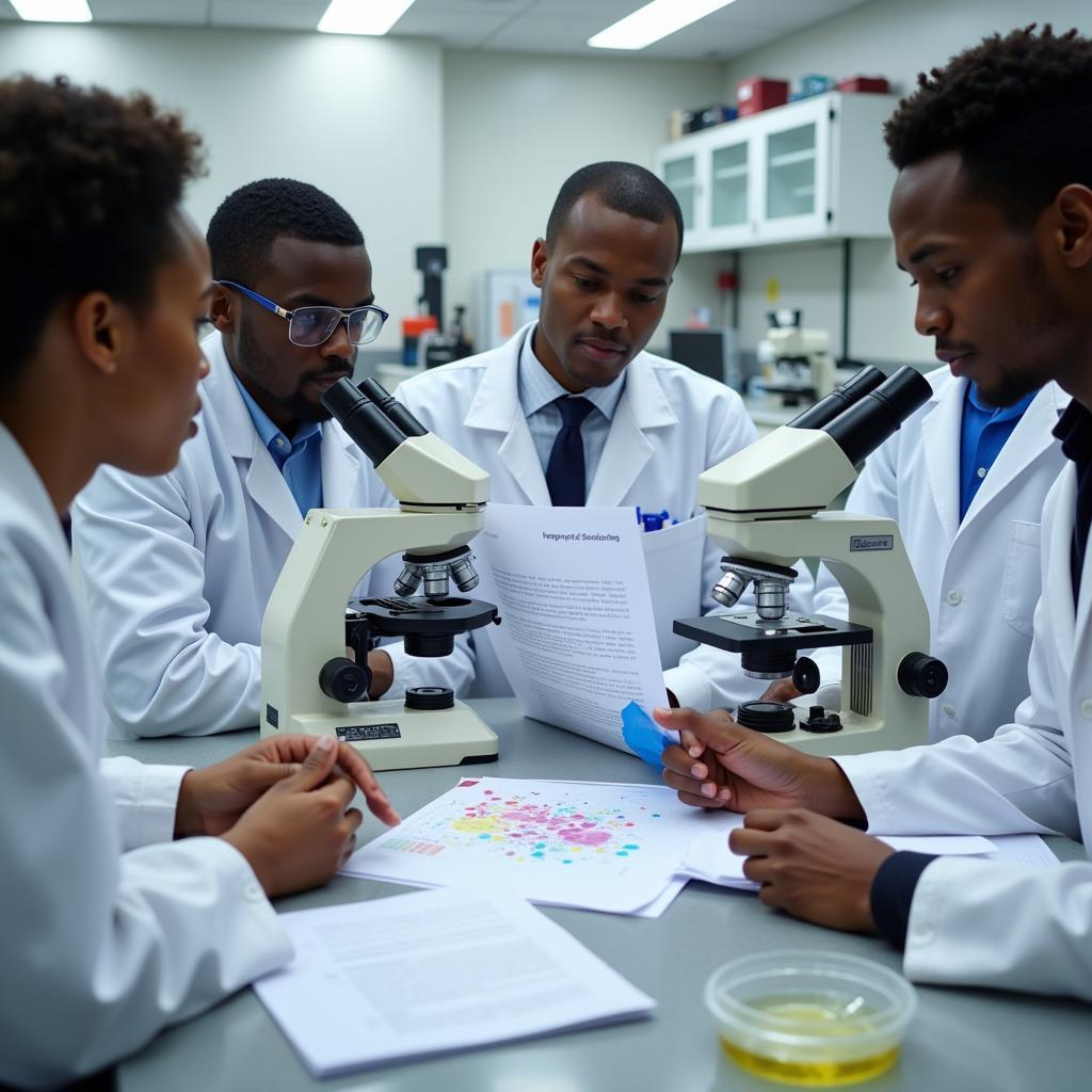 African Scientists Reviewing Microbiology Research