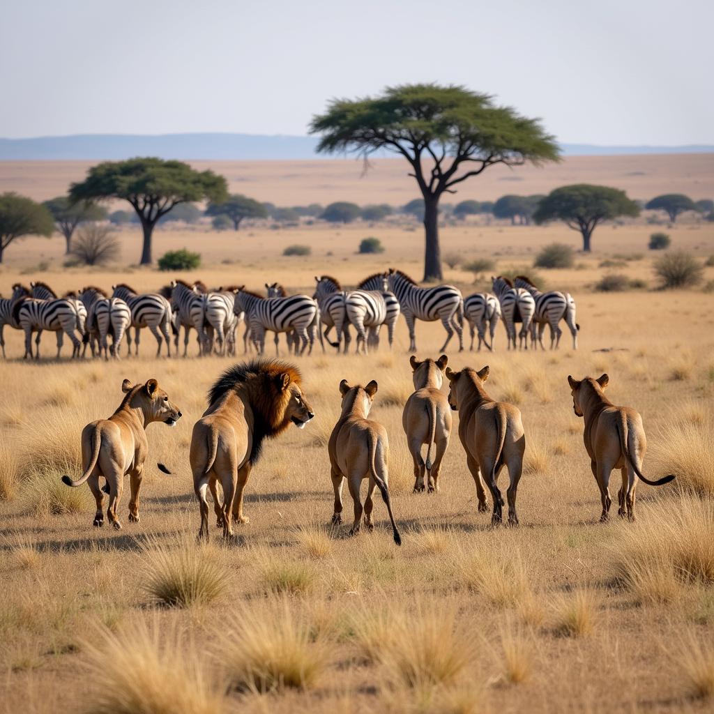 Lion Hunt in the African Savanna