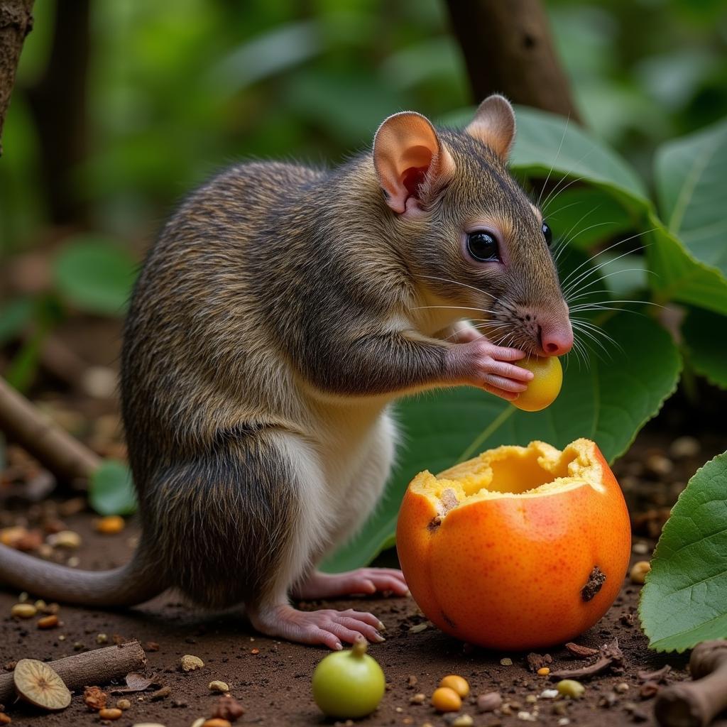 African Jungle Rat Foraging for Food