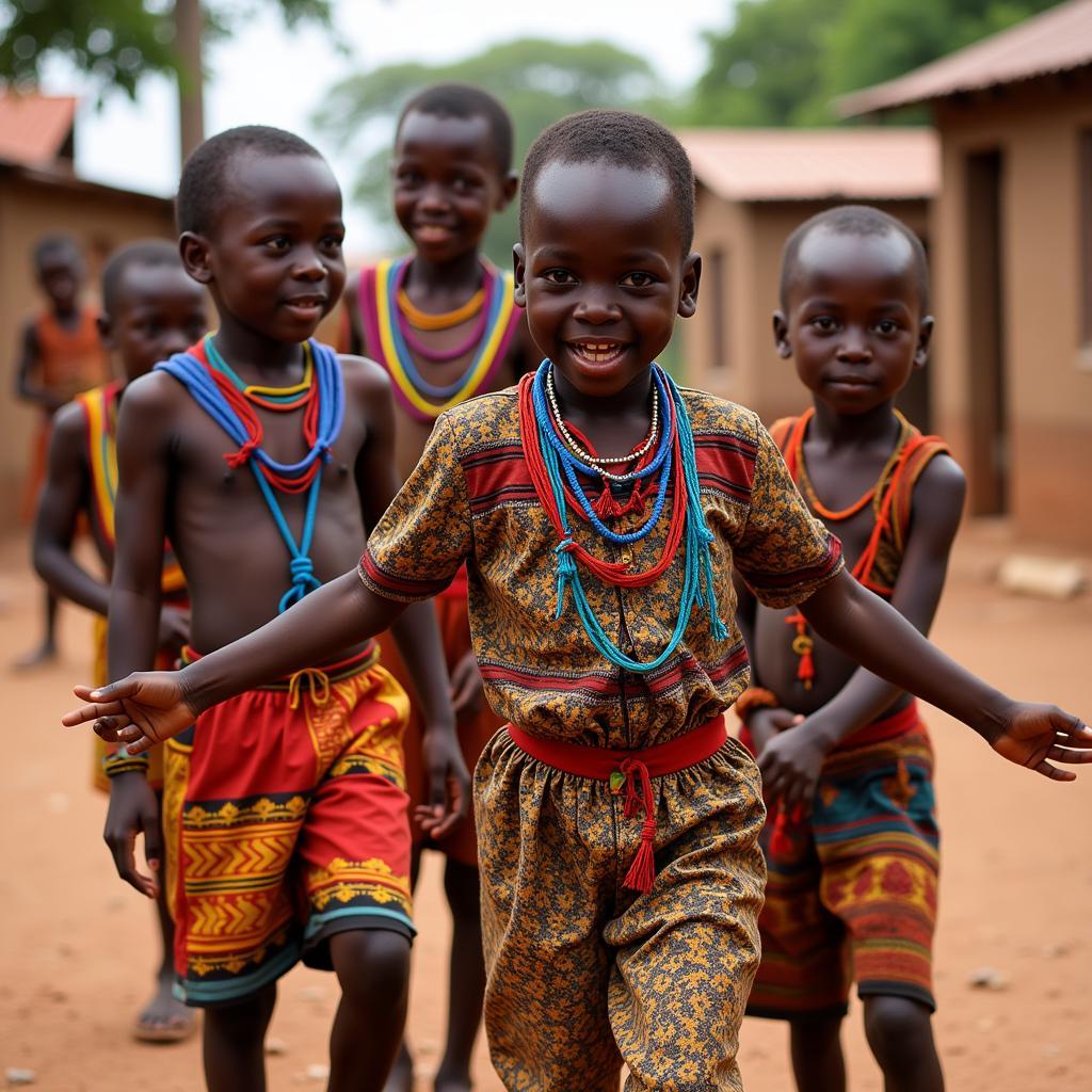 African Kids in Traditional Dress Playing