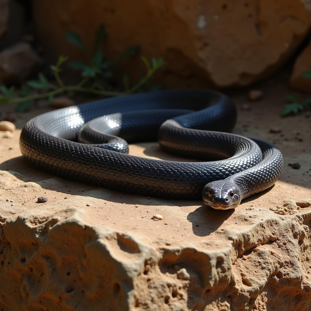 African King Snake Basking on a Rock