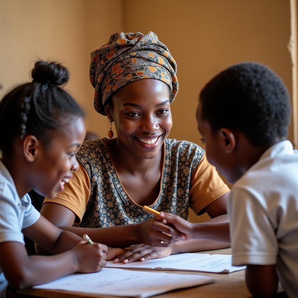 African Lady Beka teaching at her community school